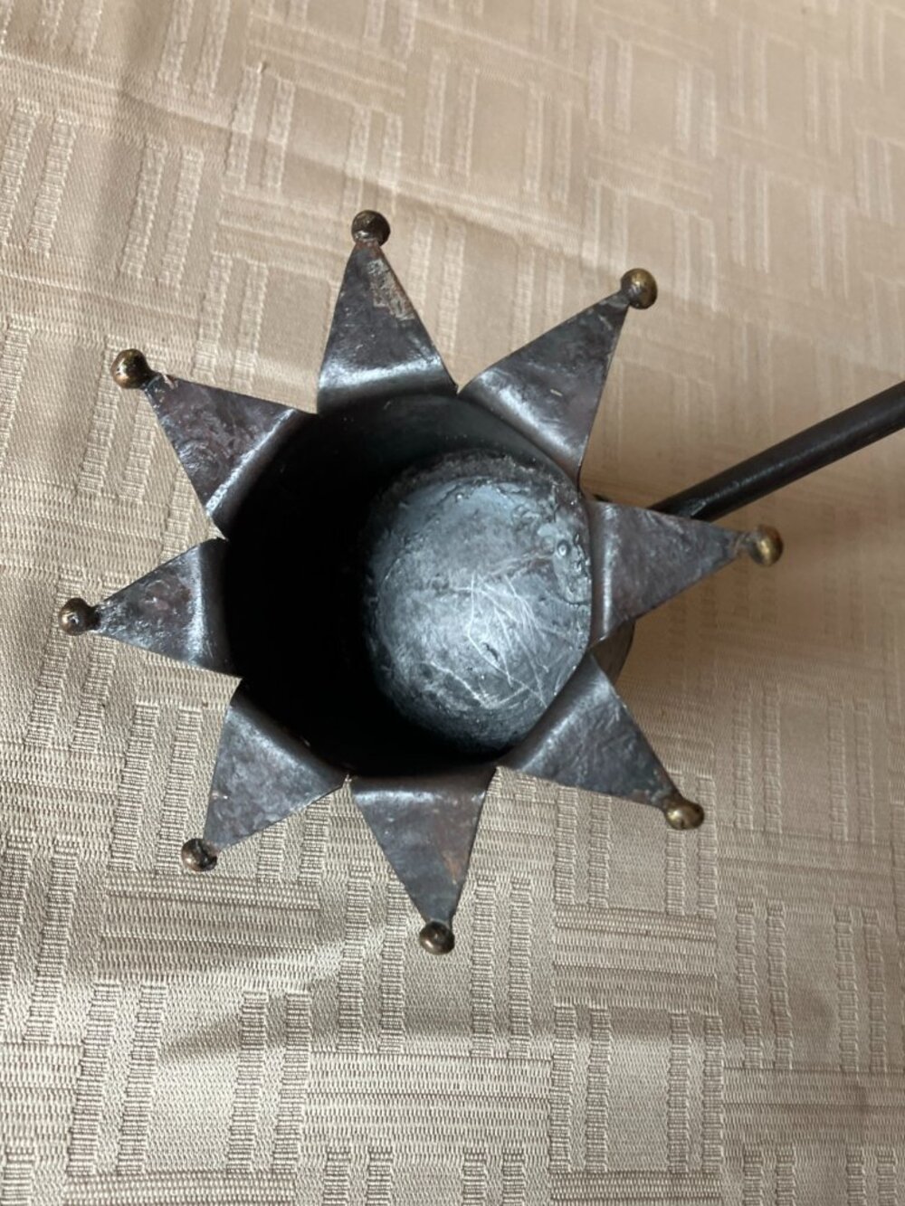 Hand Forged Wrought Iron Candle Snuffer Sunburst Brass Tips 14" Artisan Made